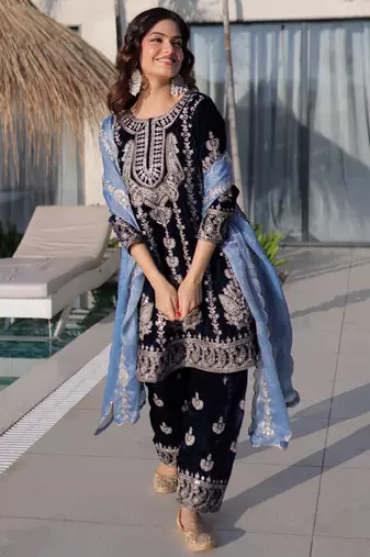 Blue Zari Embroidered Salwar Kameez