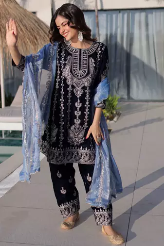 Blue Zari Embroidered Salwar Kameez