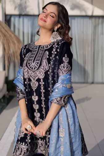 Blue Zari Embroidered Salwar Kameez