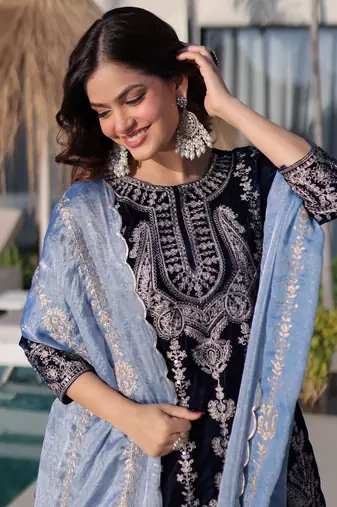 Blue Zari Embroidered Salwar Kameez