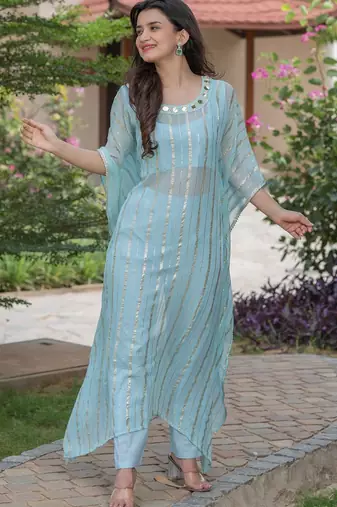 Baby pink mirror work kafta and inner and pant