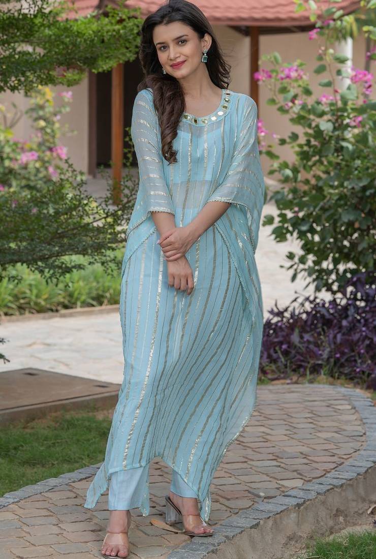 Baby pink mirror work kafta and inner and pant