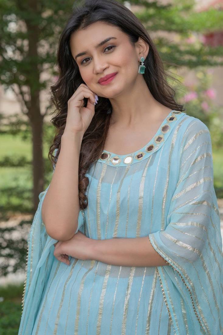 Baby pink mirror work kafta and inner and pant