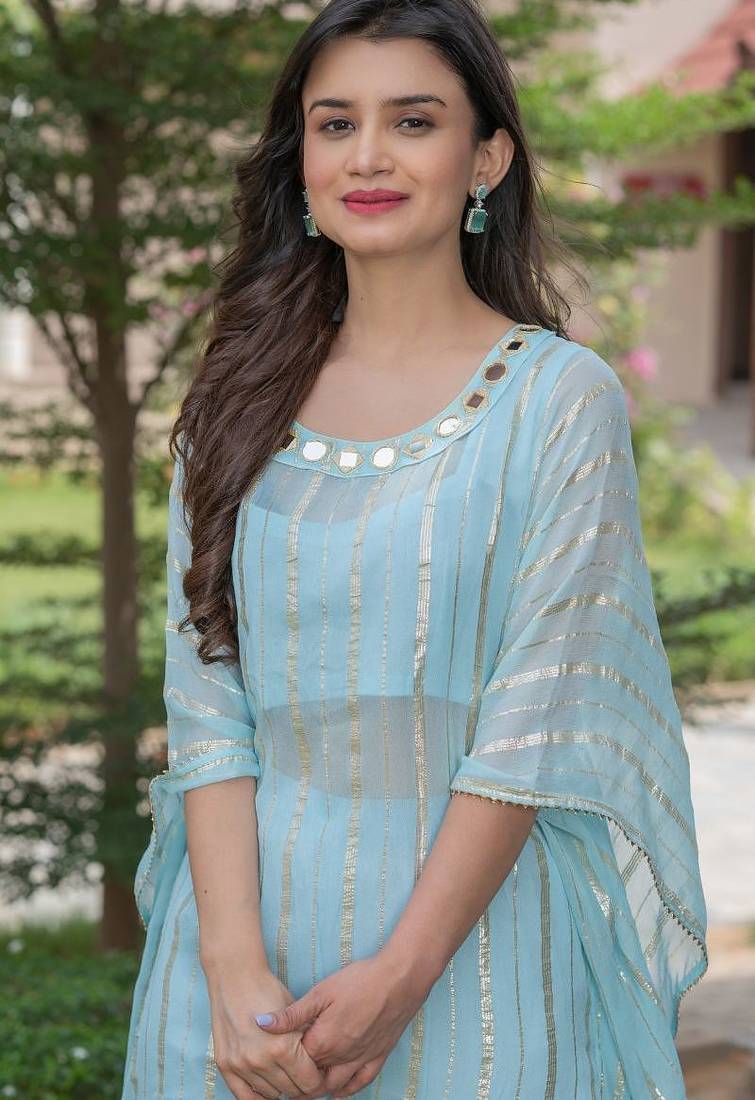 Baby pink mirror work kafta and inner and pant