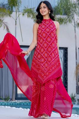 Pink printed bhandhini kurta and sharara and dupatta 1