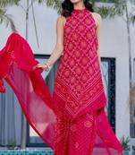 Pink printed bhandhini kurta and sharara and dupatta