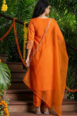 Orange silk embroidered kurta and pant and dupatta 5