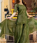 Green tissue lace work kurta and plazoo and dupata