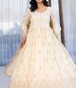 Off white anarkali with gloden emboridered tissue anarkali and pant and dupatta
