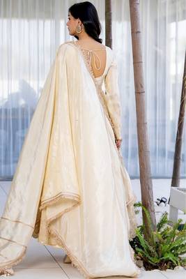 Off white anarkali with gloden emboridered tissue anarkali and pant and dupatta 4