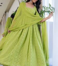 Green chikankari emboridered anarkali and pant and dupatta