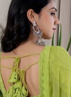 Green chikankari emboridered anarkali and pant and dupatta 5