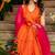 Orange emboridered upada silk kurta and sjarara and pink lace work dupatta