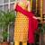Yellow upada silk printed kurta and pant and red dupatta