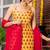 Yellow upada silk printed kurta and pant and red dupatta