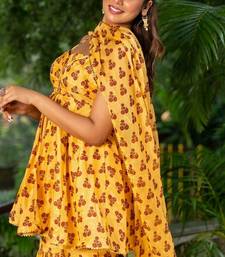 Yellow organza printed kurta and sharara and dupatta