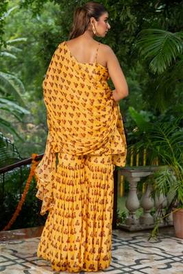Yellow organza printed kurta and sharara with dupatta 5