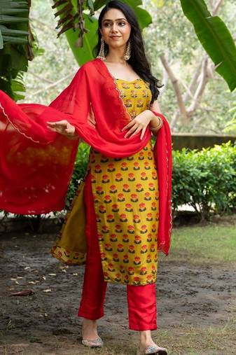 Green upada silk printed and pink upada silk pant and pink organza dupatta