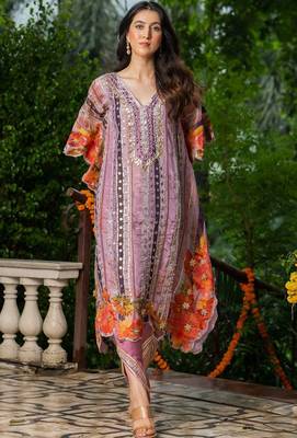 Wine crape gota and mirror work kaftan and crape pant 1