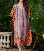 Wine crape gota and mirror work kaftan and crape pant