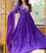 Purple upada silk handwork anarkali and pant and dupatta