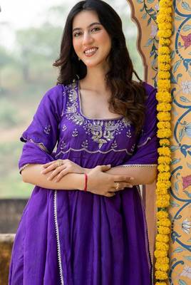 Purple upada silk handwork anarkali and pant with dupatta 2