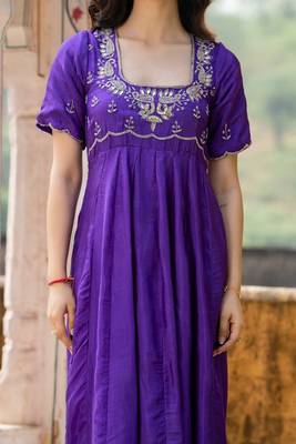 Purple upada silk handwork anarkali and pant with dupatta 4