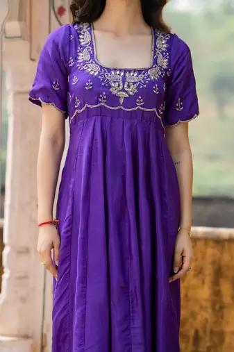 Purple upada silk handwork anarkali and pant with dupatta