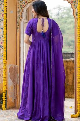 Purple upada silk handwork anarkali and pant with dupatta 5