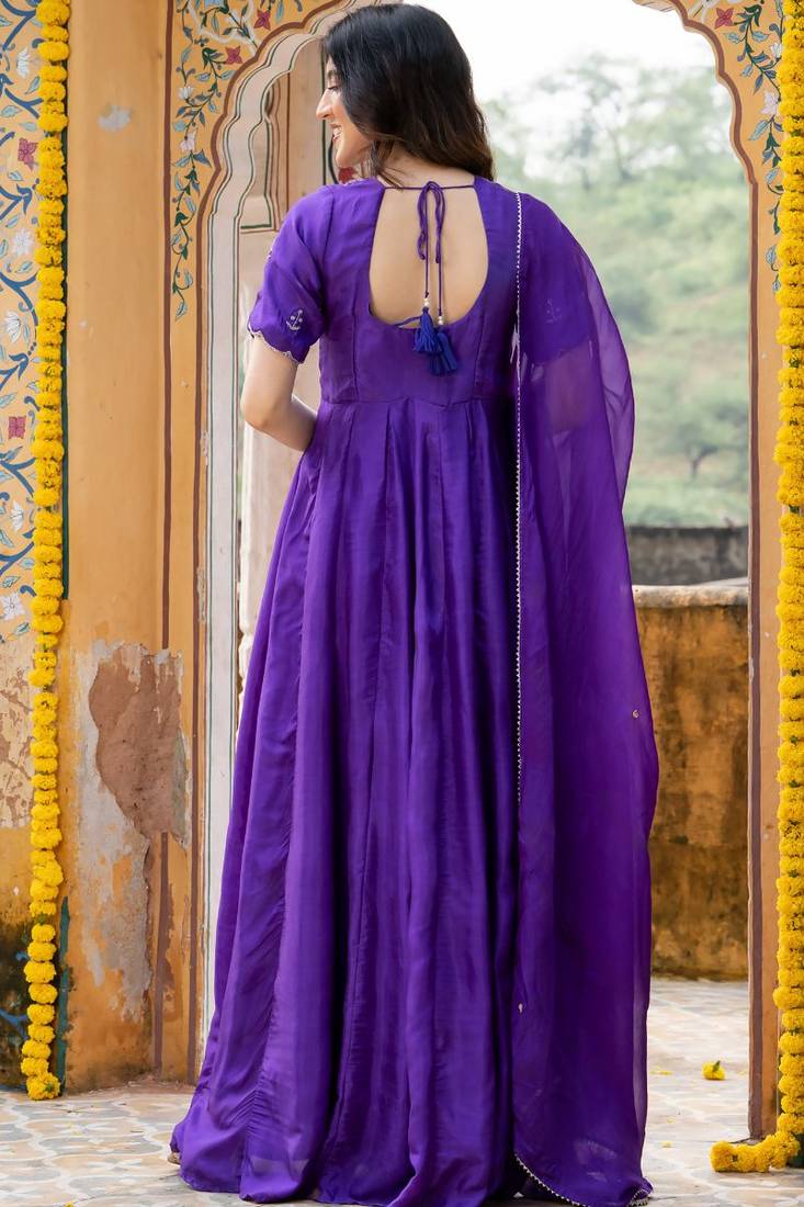 Purple upada silk handwork anarkali and pant and dupatta