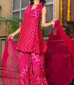 Pink bhadhej chinnon kurta and sharara and dupatta