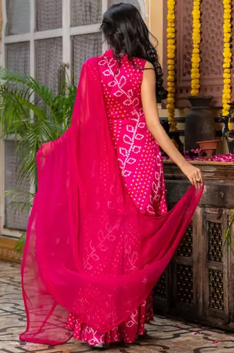 Pink bhadhej chinnon kurta and sharara with dupatta