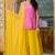 Pink upada silk lace work kura and yellow plazoo and yellow dupatta