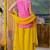Pink upada silk lace work kura and yellow plazoo and yellow dupatta