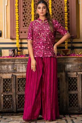Wine upada silk printed top and palazzo 1