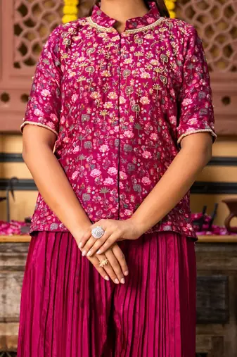 Wine upada silk printed top and palazzo