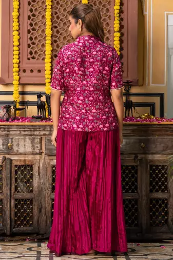 Wine upada silk printed top and palazzo