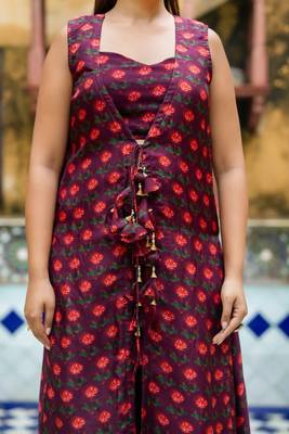 Brown upada silk floral print top and shrug and Palazzo 4