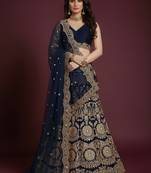 Navy Blue Lehenga Choli With Sequins Work And Net Dupatta - Semi-Stitched
