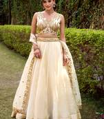 off white embroidered silk lehenga set choli with dupatta