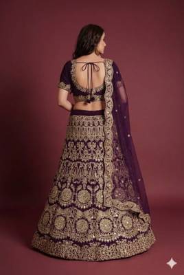 Wine Sequins Embroidered Semi Velvet Lehenga Choli For Wedding 7