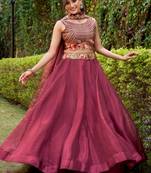maroon embroidered silk lehenga set choli with dupatta
