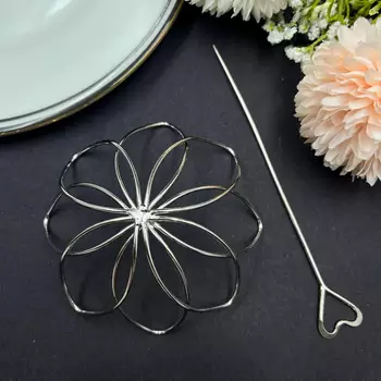 Floral spiral silver-plated hair bun cage with fork: navratri festive hair pin 2