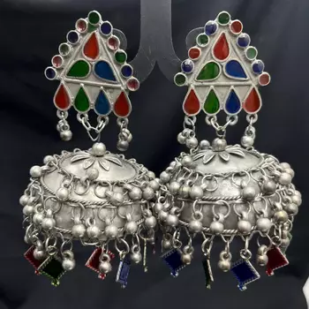 Oxidised silver multicolor jhumka earrings 2