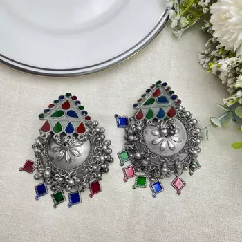 Oxidised silver multicolor jhumka earrings 4
