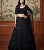 black sequins embroidered net lehenga set choli with dupatta