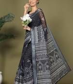 Black astita tayari cotton saree with inner & pocket