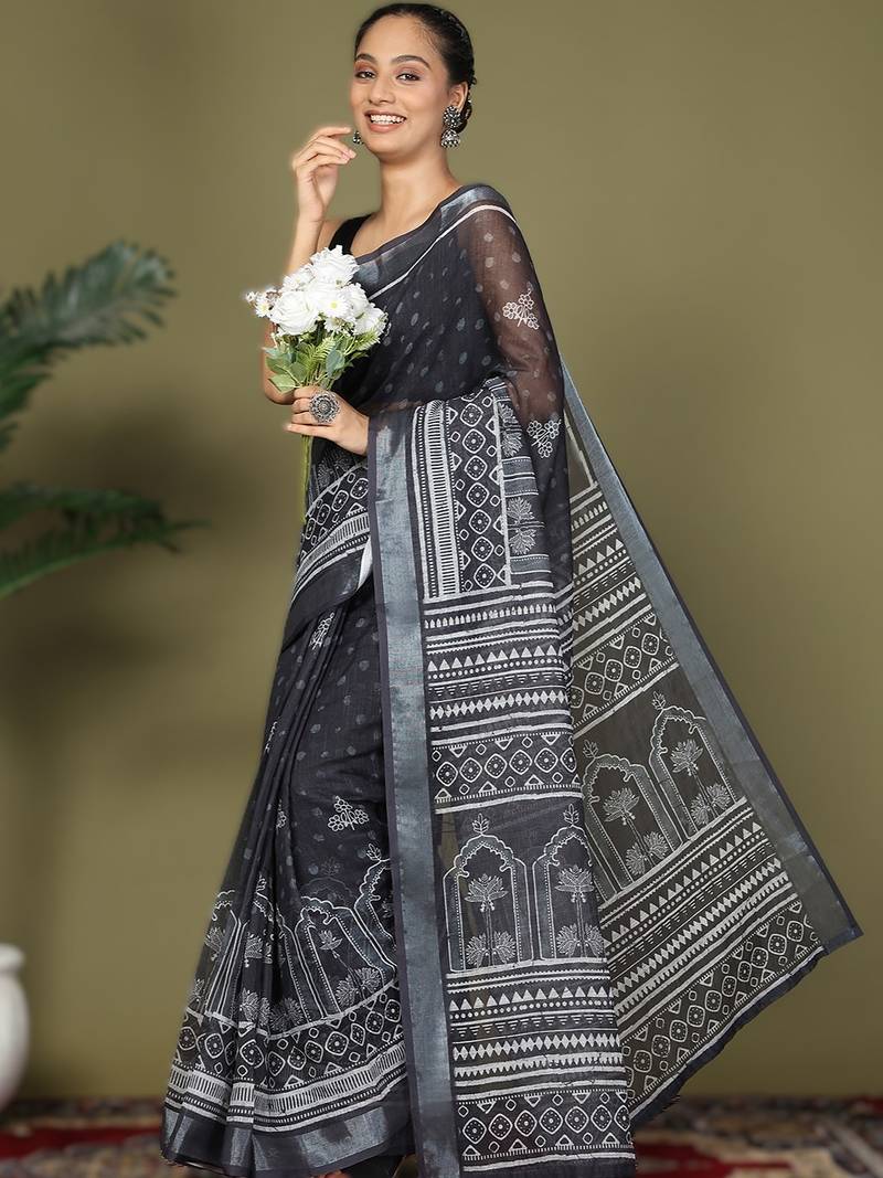 Black astita tayari vol-2 ready-to-wear cotton saree with inner & pocket | casual & uniform wear