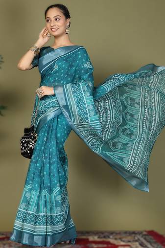Blue astita tayari vol-2 ready-to-wear cotton saree with inner & pocket | casual & uniform wear