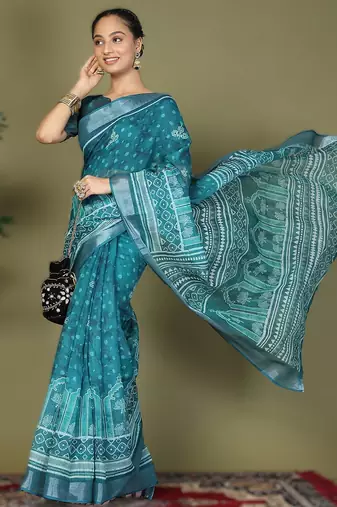 Blue astita tayari cotton saree with inner & pocket